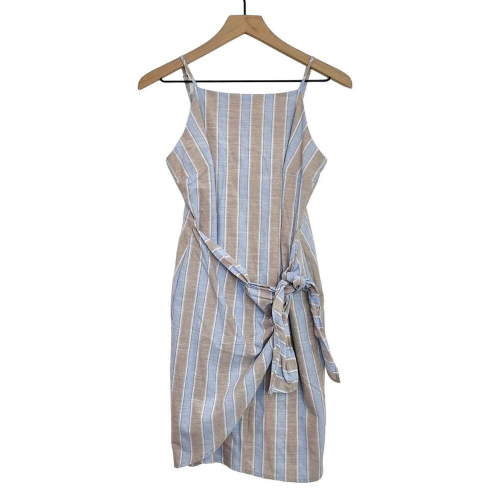 Altar’d State Blue & Brown Stripe Faux Wrap Mini Dress NWT size small